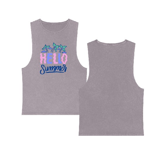 Hello Summer Palm Trees Double Sided Mineral Wash Tank Tops