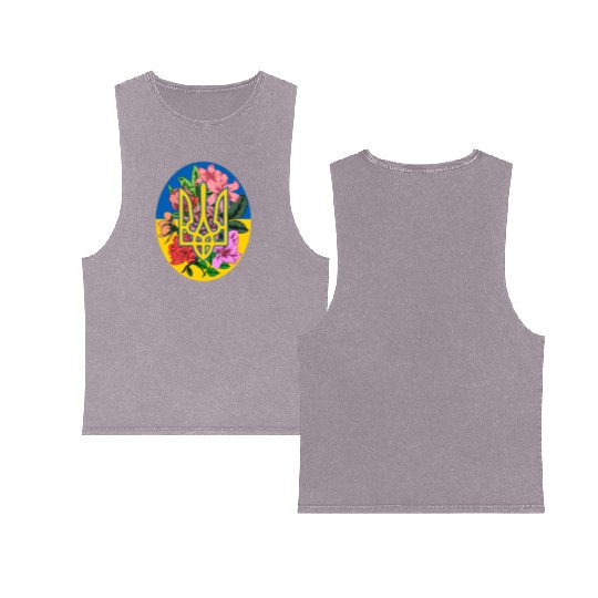 Ukrainian trident and flag of Ukraine with flowers Double Sided Mineral Wash Tank Tops