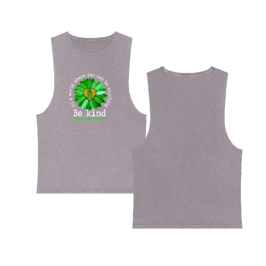 Be Kind Green Ribbon Sunflower Mental Health Double Sided Mineral Wash Tank Tops