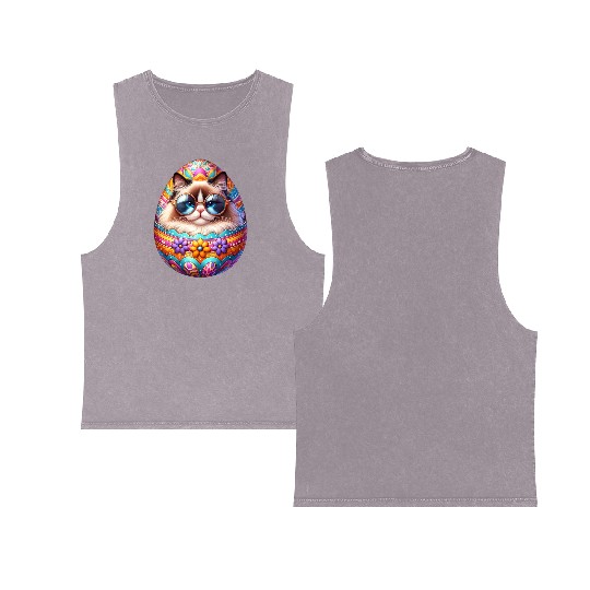 Ragdoll Cat in Easter Egg Design Double Sided Mineral Wash Tank Tops