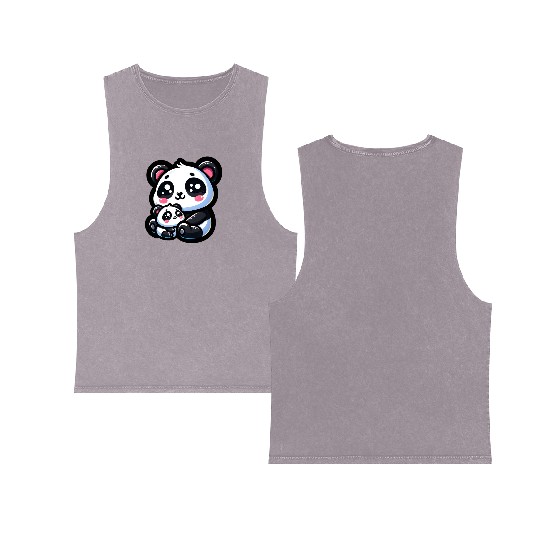 Proud Mother Panda With Her Cub for Mother's Day Double Sided Mineral Wash Tank Tops