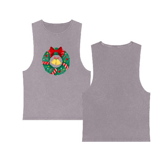 Christmas Wreath with Bells Double Sided Mineral Wash Tank Tops