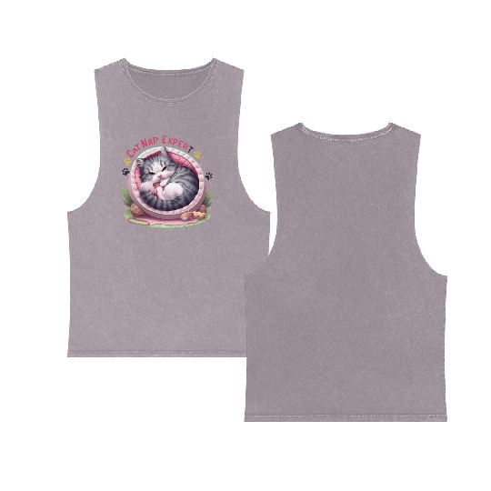 Cat Nap Expert - Funny Cat Outfit! Double Sided Mineral Wash Tank Tops