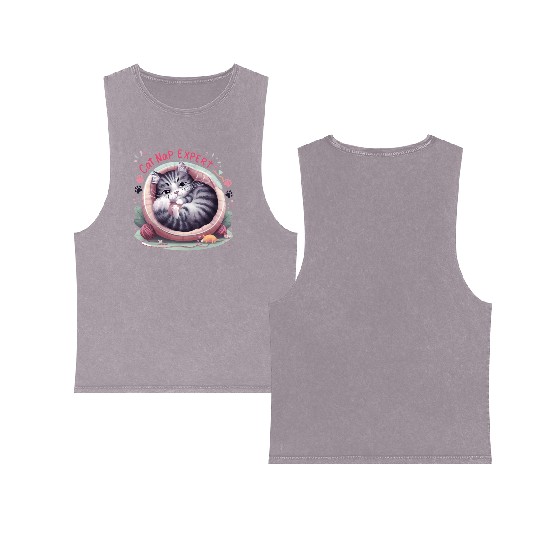 Cat Nap Expert - Funny Cat Outfit! Double Sided Mineral Wash Tank Tops