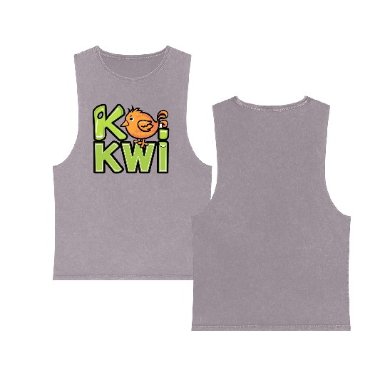 Kiwi Bird Cartoon Double Sided Mineral Wash Tank Tops