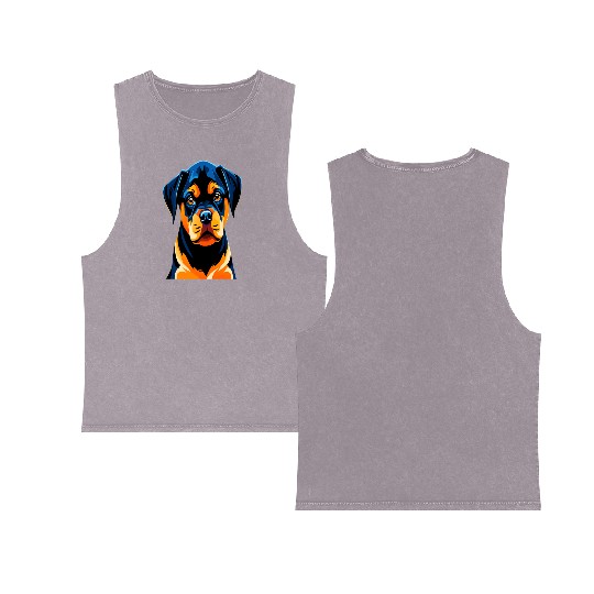 Cute Rottweiler Puppy's Illustration Double Sided Mineral Wash Tank Tops