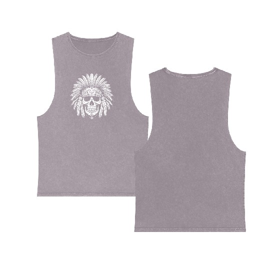 Indigenous Native American Skull Head Double Sided Mineral Wash Tank Tops