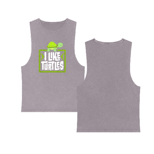 I Like Turtles Cute Tortoise Love Turtle Lover Double Sided Mineral Wash Tank Tops