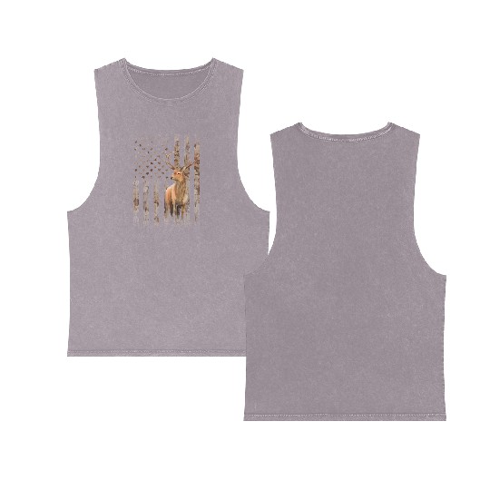 Deer Hunting Whitetails Hunter Dad Camouflage Double Sided Mineral Wash Tank Tops