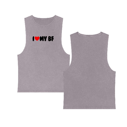 I Love My BF Red Heart Matching Couple Boyfriend Double Sided Mineral Wash Tank Tops