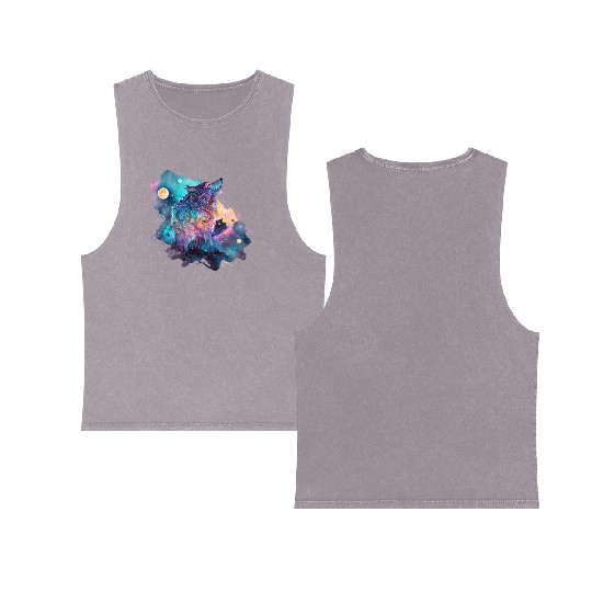 Wolf Print, Cosmic Wolves, Animal Print, Cosmos Double Sided Mineral Wash Tank Tops