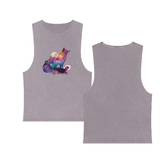 Wolf Print, Cosmic Wolves, Animal Print, Cosmos Double Sided Mineral Wash Tank Tops