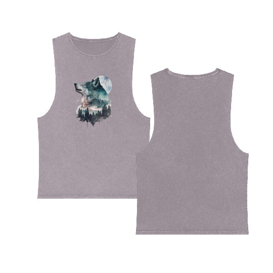 Wolf Print, Cosmic Wolves, Animal Print, Cosmos Double Sided Mineral Wash Tank Tops