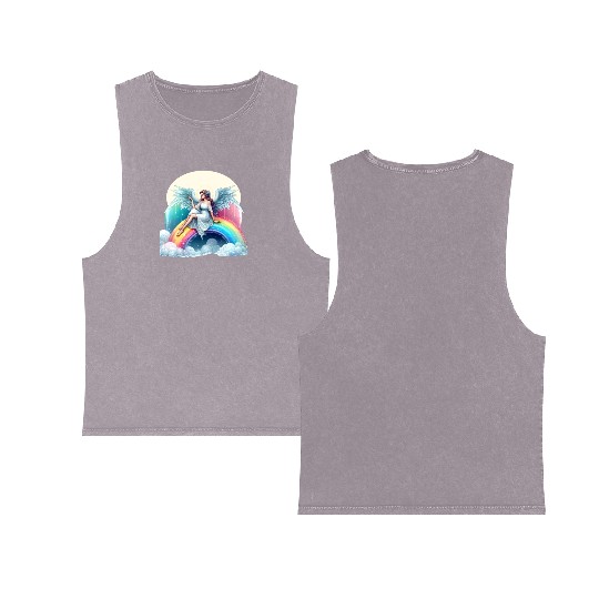 Angel on rainbow Double Sided Mineral Wash Tank Tops