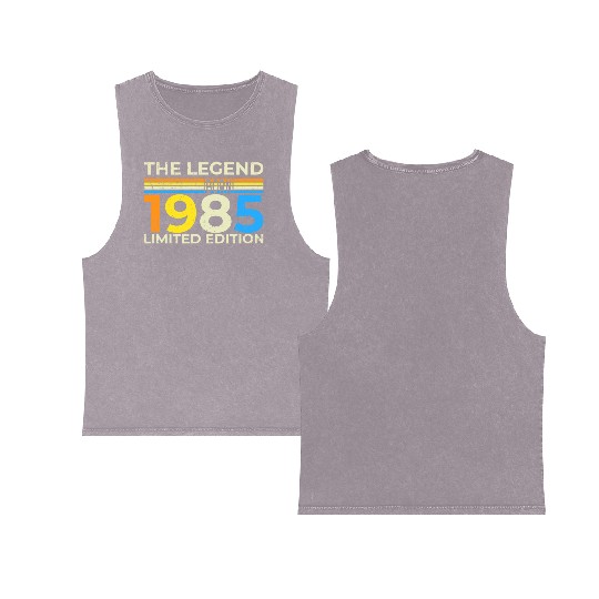 The Legend 1985 Logo Design Limited Edition Double Sided Mineral Wash Tank Tops