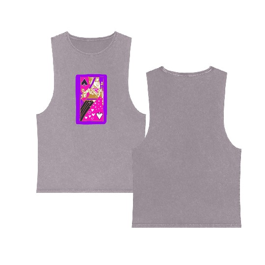 Purple Queen Of Spades Playing Card Double Sided Mineral Wash Tank Tops