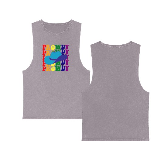Prowdy Gay Lesbian Howdy Cowboy LGBTQ Pride Groovy Double Sided Mineral Wash Tank Tops