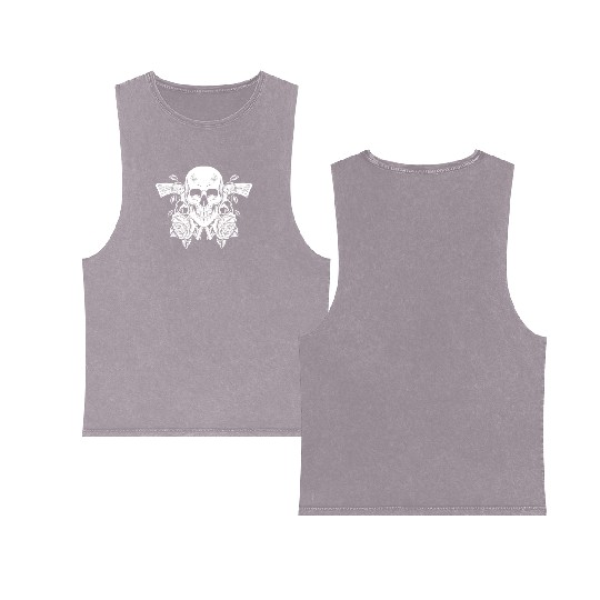 Skeleton Roses Guitar Guns Skull Roses Double Sided Mineral Wash Tank Tops