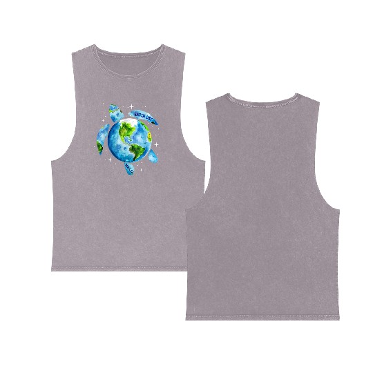 Earth Day Restore Earth Sea Turtle Art Double Sided Mineral Wash Tank Tops