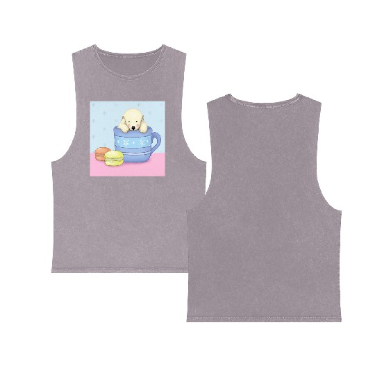 Cute Polar Bear Illustration (Color) Double Sided Mineral Wash Tank Tops