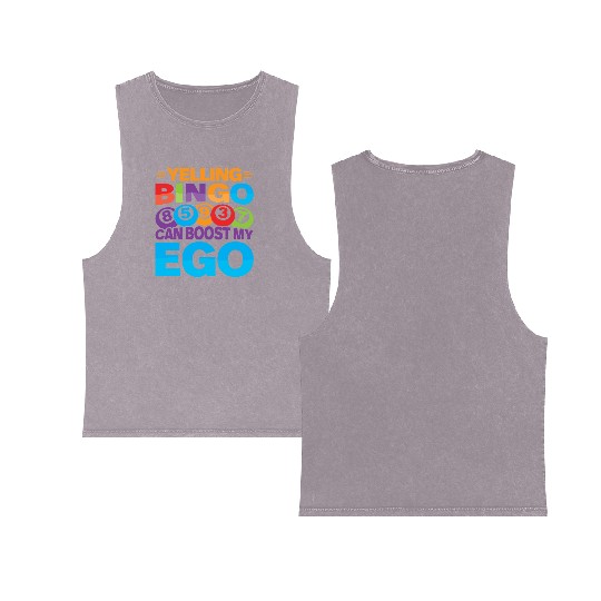 Funny Bingo Caller Double Sided Mineral Wash Tank Tops