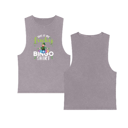 Funny Bingo Player St Patricks Day Double Sided Mineral Wash Tank Tops