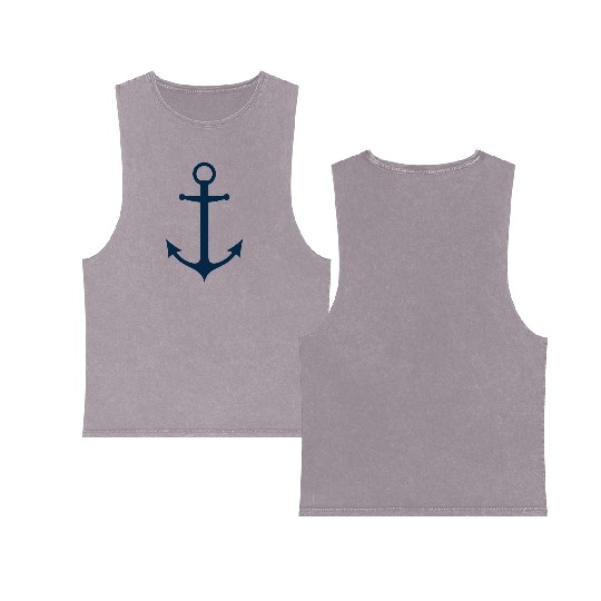 Navy Blue Sailing Boat Anchor Double Sided Mineral Wash Tank Tops