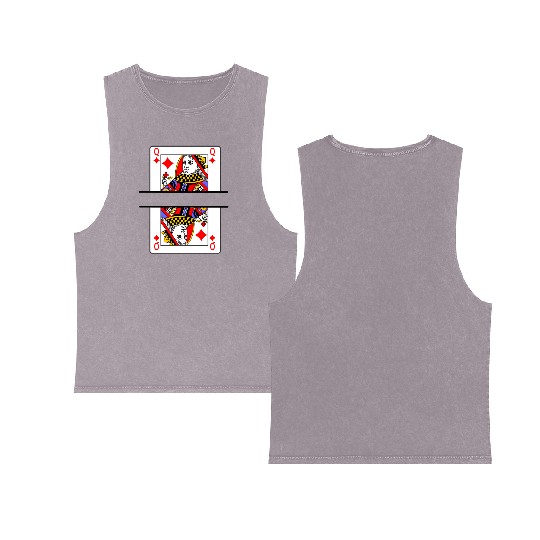 Playing card queen of diamonds with banner space Double Sided Mineral Wash Tank Tops