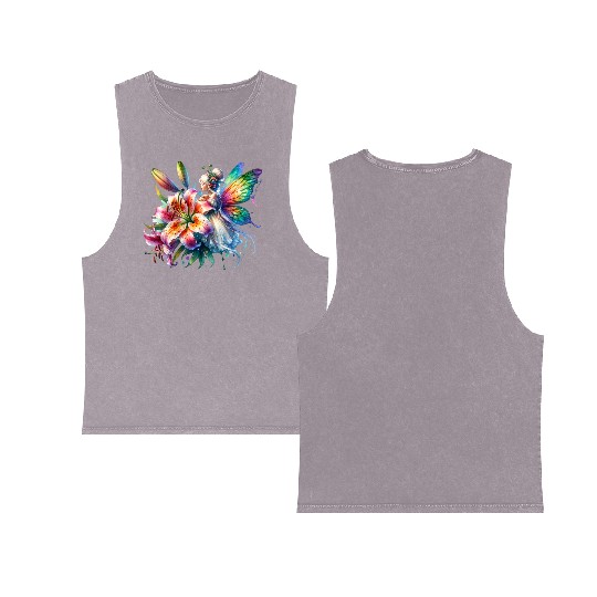 Tiger Lily Fairy Floral Fantasy Watercolor Double Sided Mineral Wash Tank Tops