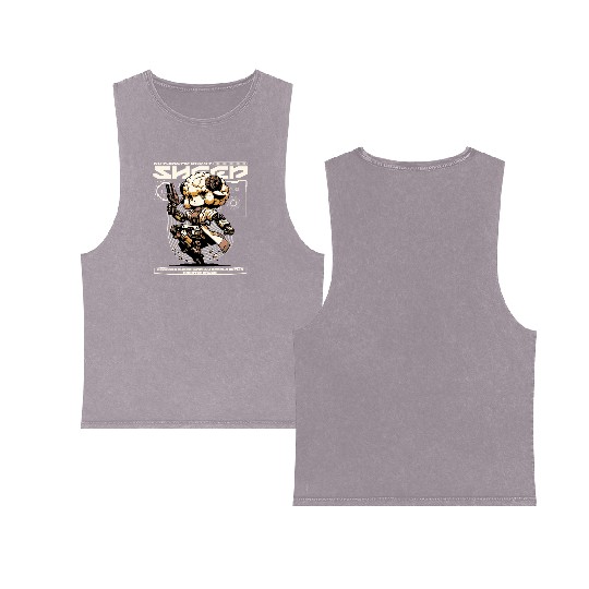 Aries Sheep Future Farm Animal Ram Robot Wool Double Sided Mineral Wash Tank Tops