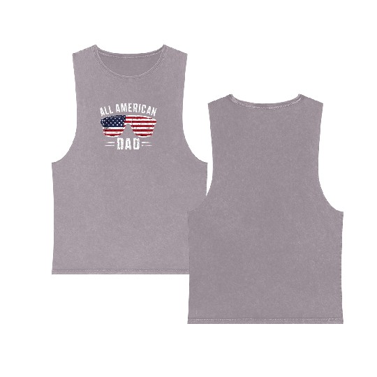 All American Dad 4th Of July Patriotic Pride Double Sided Mineral Wash Tank Tops
