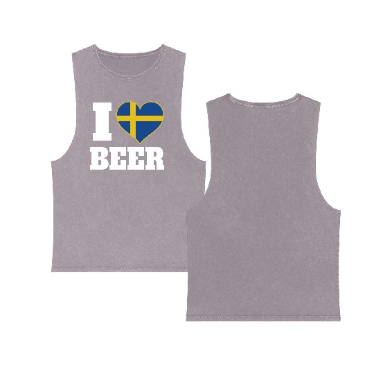 I Love Beer And Sweden Patriotic Expression Double Sided Mineral Wash Tank Tops