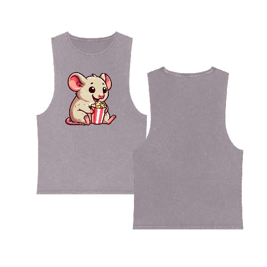 Mouse Rat Cinema Night Popcorn Movie Double Sided Mineral Wash Tank Tops