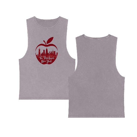 NYC Skyline Apple: Creative Double Sided Mineral Wash Tank Tops