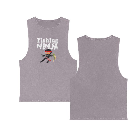 Fishing Ninja Fish Lover Toddler Youth Double Sided Mineral Wash Tank Tops