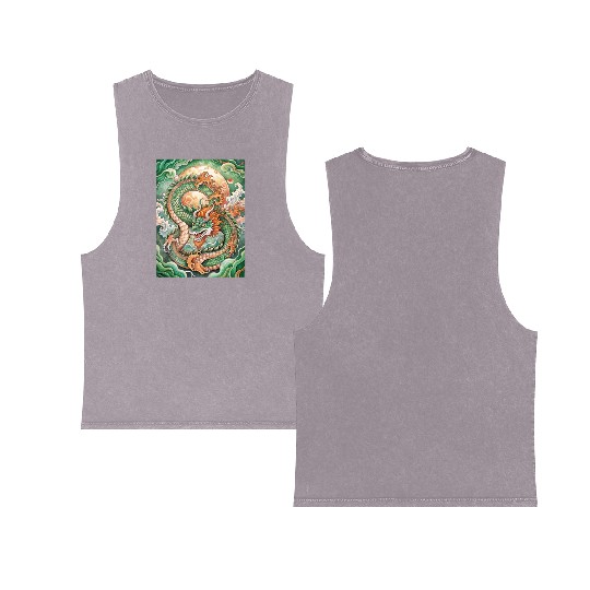 Traditional Chinese Dragon Ink Style Double Sided Mineral Wash Tank Tops
