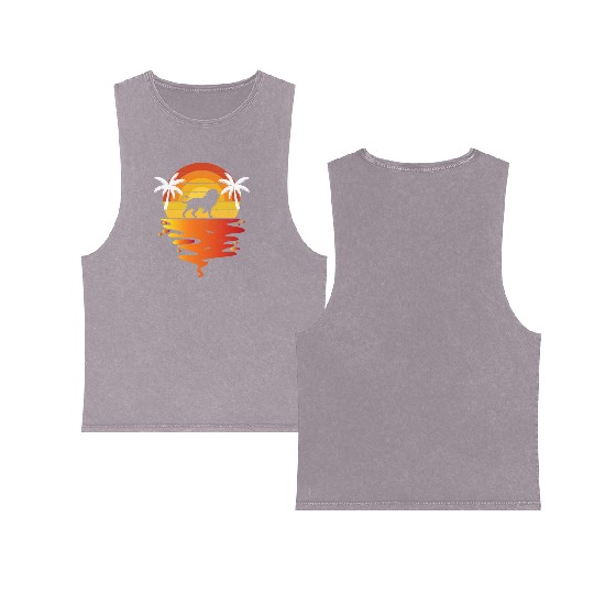 Lion Double Sided Mineral Wash Tank Tops retro sunset 70s vintage zookeeper Lion