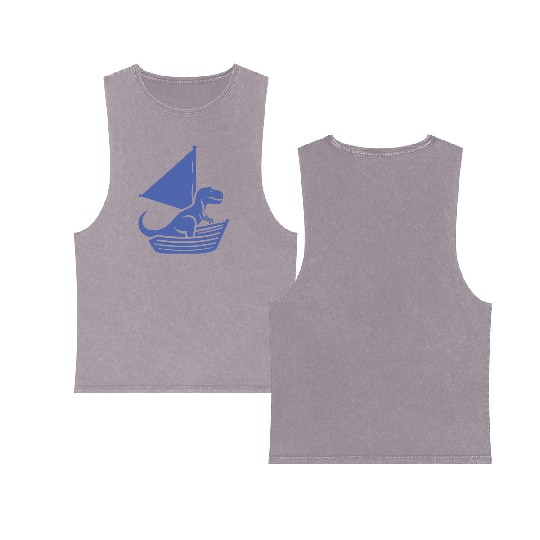 Cool summer sailboat T-Rex silhouette Double Sided Mineral Wash Tank Tops