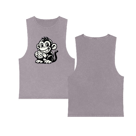 Chimpanzee with Cookie Monochrome Design Double Sided Mineral Wash Tank Tops