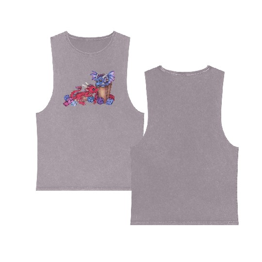 Cute dragon chibi with dice D20 pen and paper Double Sided Mineral Wash Tank Tops