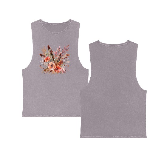 Boho Flowers Clipart - Floral Designs, Bohemian Double Sided Mineral Wash Tank Tops