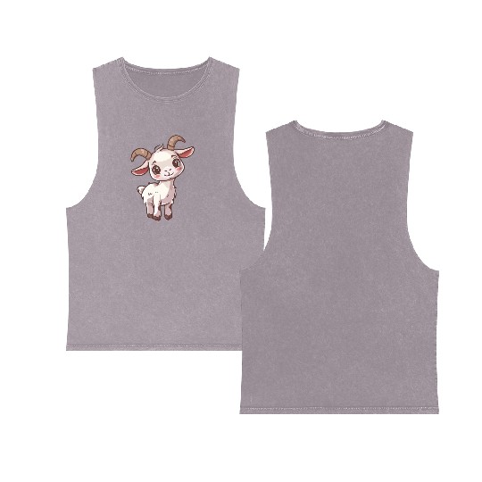 Adorable Smiling Goat Cartoon Double Sided Mineral Wash Tank Tops