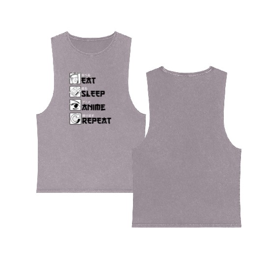 Eat Sleep Anime Repeat Anime Lovers Gifts for Men Double Sided Mineral Wash Tank Tops