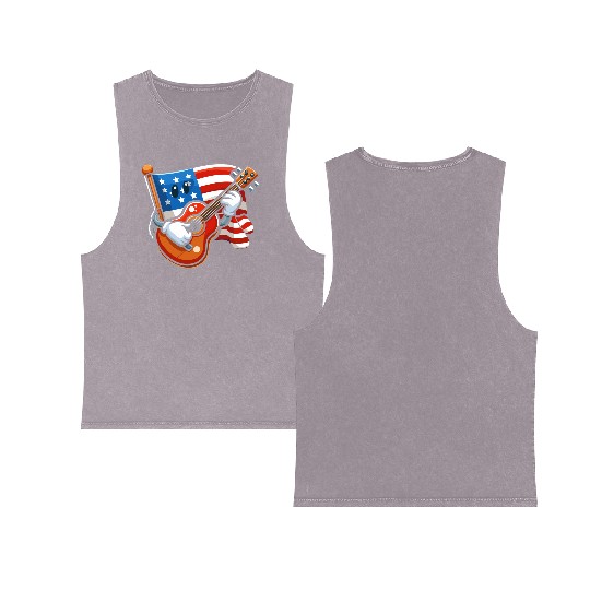 Guitar 4th July American Flag Double Sided Mineral Wash Tank Tops