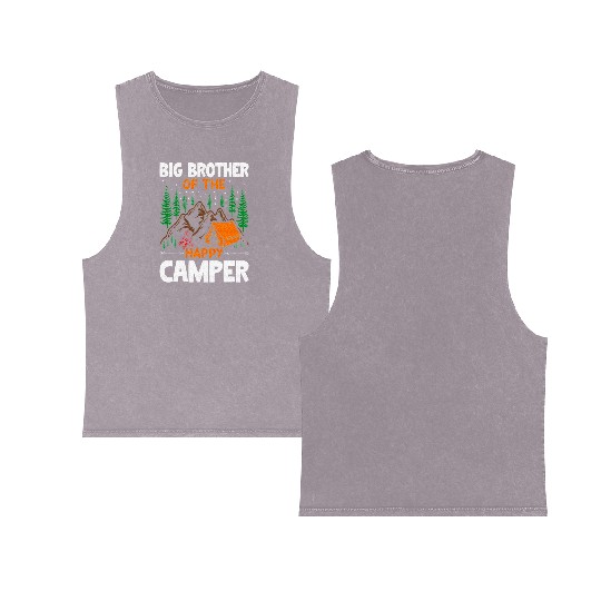 Big Brother of The Happy Camper Hiking Lover Double Sided Mineral Wash Tank Tops