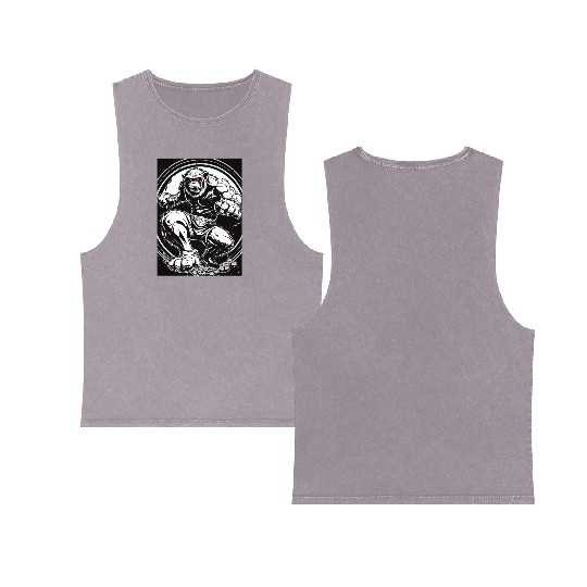 Zombie ape street fighter black and white circle l Double Sided Mineral Wash Tank Tops