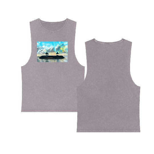 Peaceful sunset on beach scene with acrylic Double Sided Mineral Wash Tank Tops