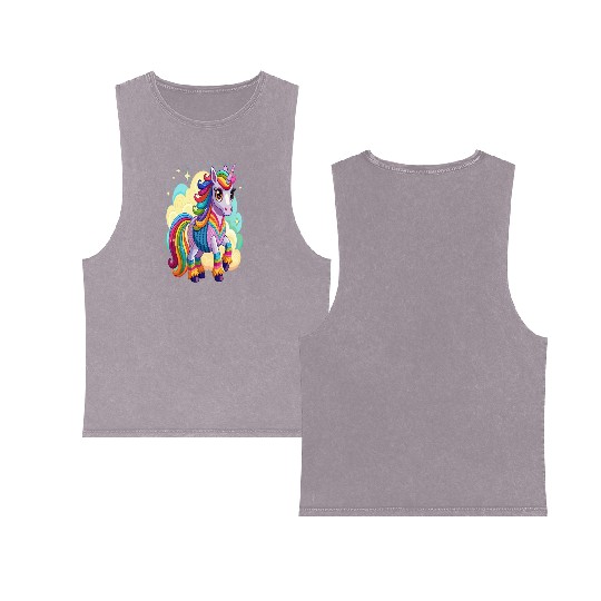 Crochet Rainbow Unicorn Double Sided Mineral Wash Tank Tops