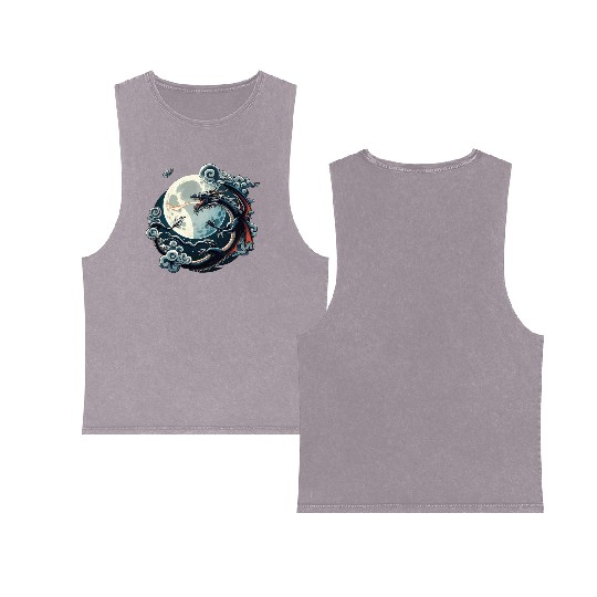 Mystical Dragon and Moon - Celestial Fantasy Double Sided Mineral Wash Tank Tops