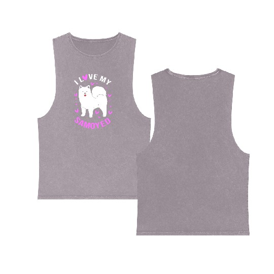 Dog Owner Pet Lover Dog Mom I Love Samoyed Double Sided Mineral Wash Tank Tops